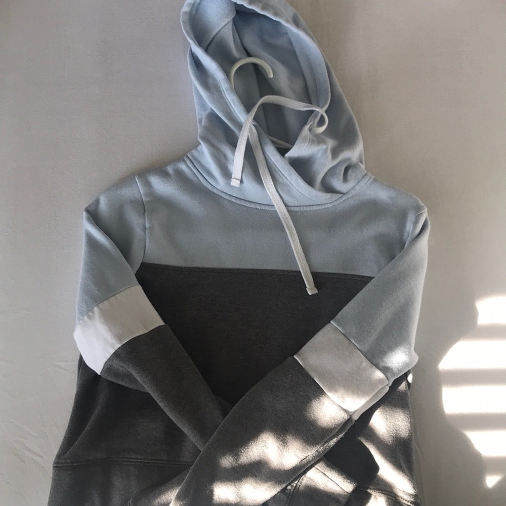 Cropped Baby Blue and Gray Hoodie